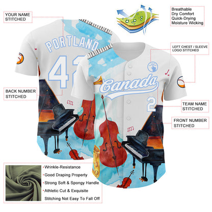 Custom White Light Blue 3D Pattern Design Music Festival Authentic Baseball Jersey - Sky-Custom