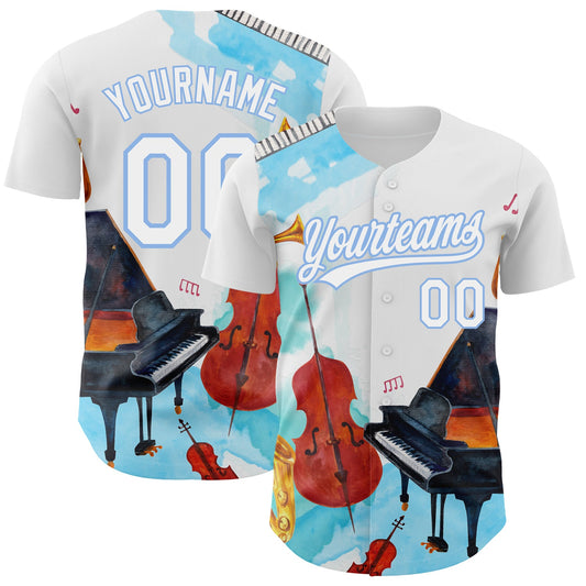 Custom White Light Blue 3D Pattern Design Music Festival Authentic Baseball Jersey - Sky-Custom