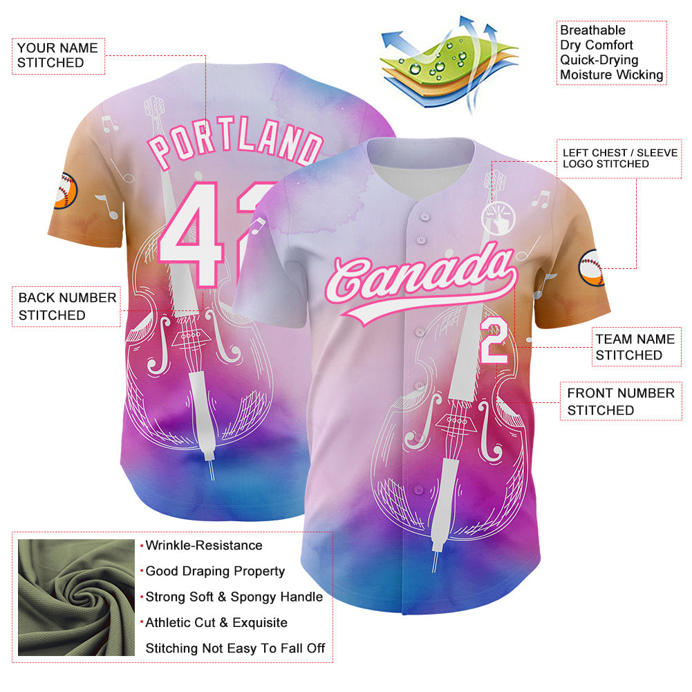 Custom Pink White-Purple 3D Pattern Design Music Festival Authentic Baseball Jersey - Sky-Custom