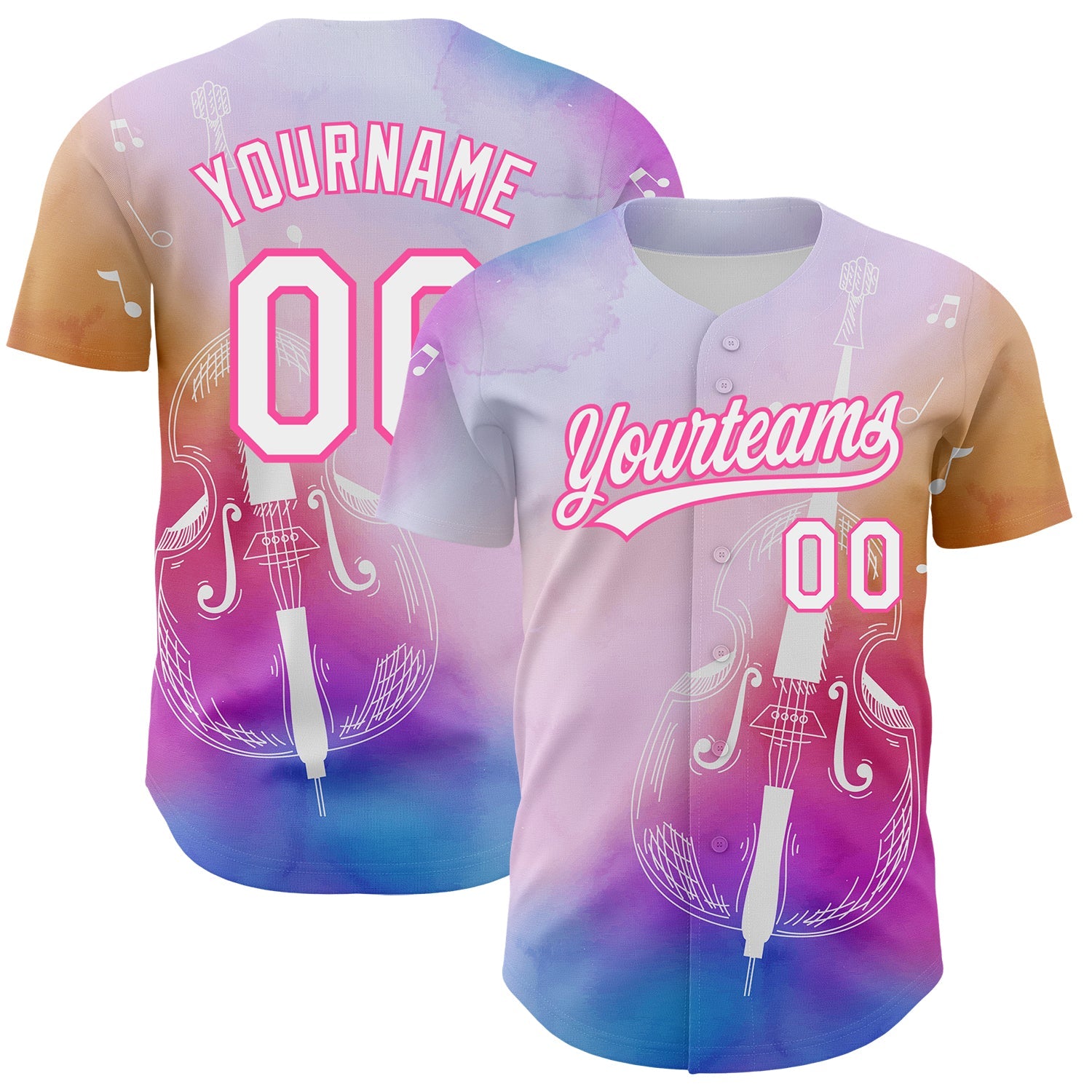Custom Pink White-Purple 3D Pattern Design Music Festival Authentic Baseball Jersey - Sky-Custom