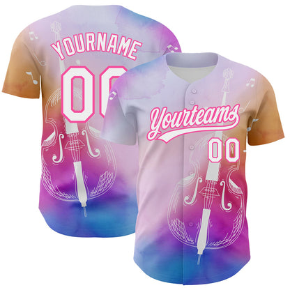 Custom Pink White-Purple 3D Pattern Design Music Festival Authentic Baseball Jersey - Sky-Custom