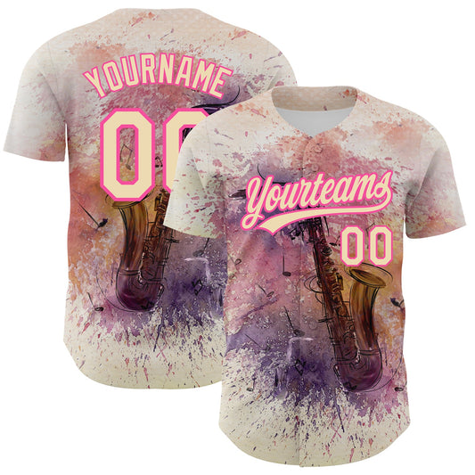 Custom City Cream Pink 3D Pattern Design International Jazz Day Authentic Baseball Jersey - Sky-Custom