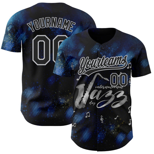 Custom Black Gray 3D Pattern Design International Jazz Day Authentic Baseball Jersey - Sky-Custom