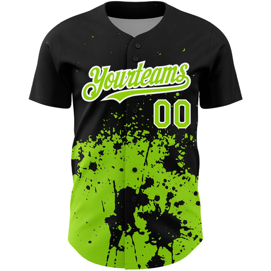 Custom Black Neon Green-White 3D Pattern Design Abstract Splash Grunge Art Authentic Baseball Jersey - Sky-Custom