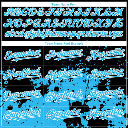 Custom Black Sky Blue-White 3D Pattern Design Abstract Splash Grunge Art Authentic Baseball Jersey - Sky-Custom
