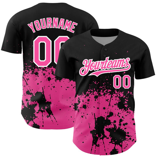 Custom Black Pink-White 3D Pattern Design Abstract Splash Grunge Art Authentic Baseball Jersey - Sky-Custom