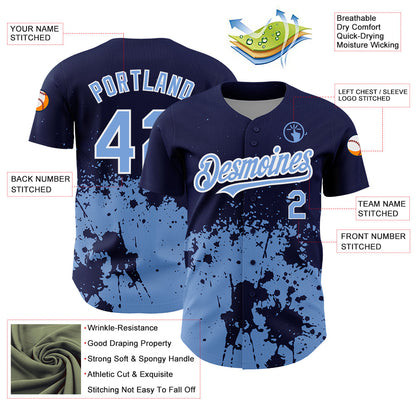 Custom Navy Light Blue-White 3D Pattern Design Abstract Splash Grunge Art Authentic Baseball Jersey - Sky-Custom
