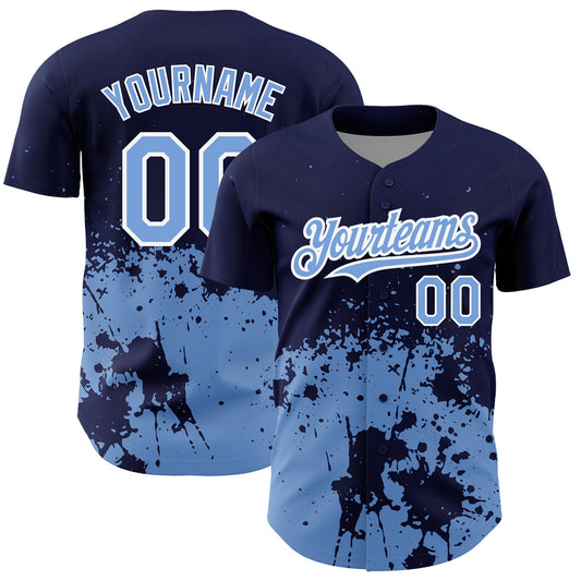 Custom Navy Light Blue-White 3D Pattern Design Abstract Splash Grunge Art Authentic Baseball Jersey - Sky-Custom
