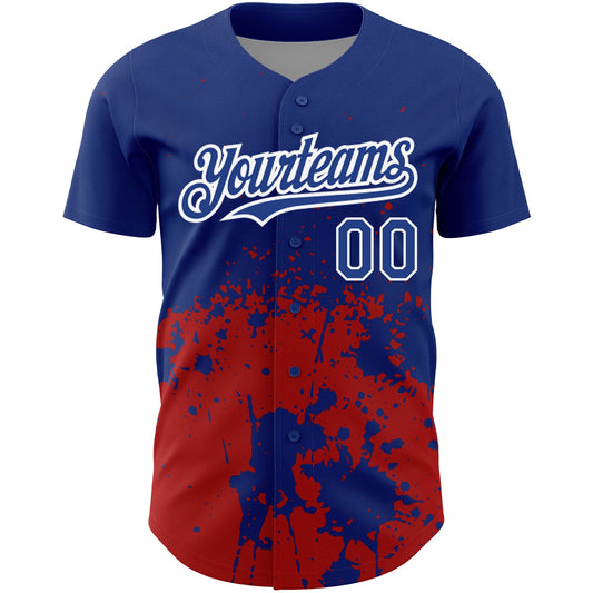 Custom Royal Red-White 3D Pattern Design Abstract Splash Grunge Art Authentic Baseball Jersey - Sky-Custom