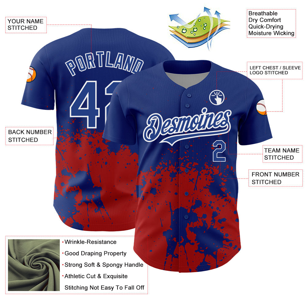 Custom Royal Red-White 3D Pattern Design Abstract Splash Grunge Art Authentic Baseball Jersey - Sky-Custom