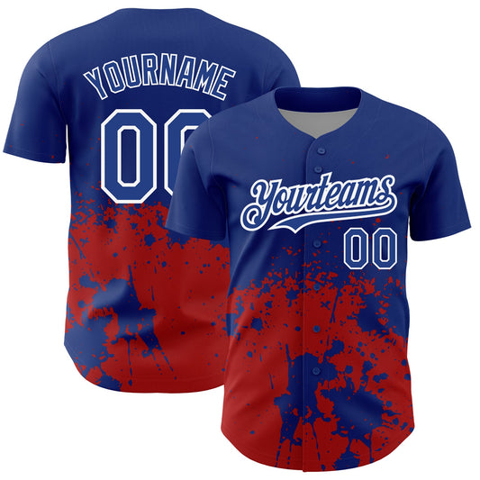 Custom Royal Red-White 3D Pattern Design Abstract Splash Grunge Art Authentic Baseball Jersey - Sky-Custom