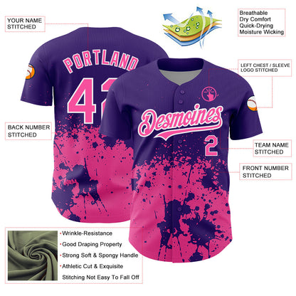 Custom Purple Pink-White 3D Pattern Design Abstract Splash Grunge Art Authentic Baseball Jersey - Sky-Custom