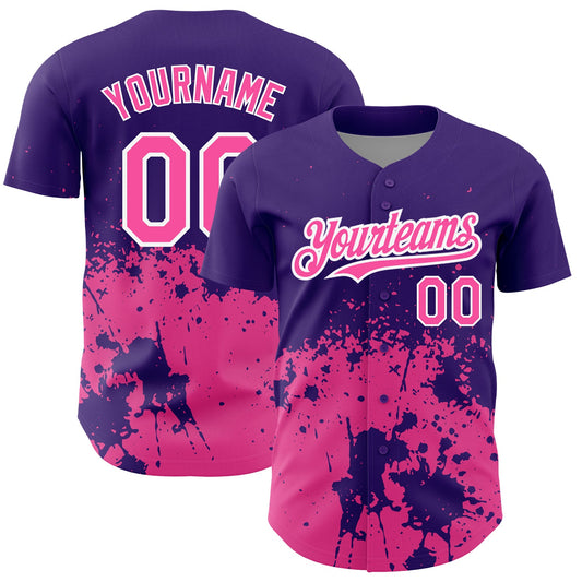 Custom Purple Pink-White 3D Pattern Design Abstract Splash Grunge Art Authentic Baseball Jersey - Sky-Custom