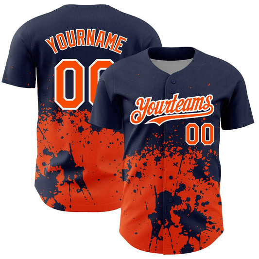 Custom Navy Orange-White 3D Pattern Design Abstract Splash Grunge Art Authentic Baseball Jersey - Sky-Custom
