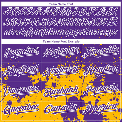 Custom Purple Gold-White 3D Pattern Design Abstract Splash Grunge Art Authentic Baseball Jersey - Sky-Custom