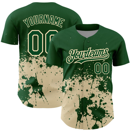 Custom Green City Cream 3D Pattern Design Abstract Splash Grunge Art Authentic Baseball Jersey - Sky-Custom