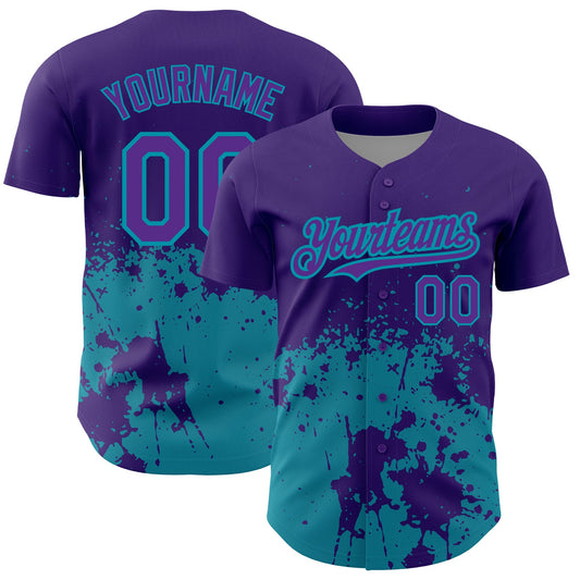 Custom Purple Teal 3D Pattern Design Abstract Splash Grunge Art Authentic Baseball Jersey - Sky-Custom