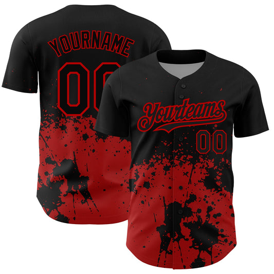 Custom Black Red 3D Pattern Design Abstract Splash Grunge Art Authentic Baseball Jersey - Sky-Custom
