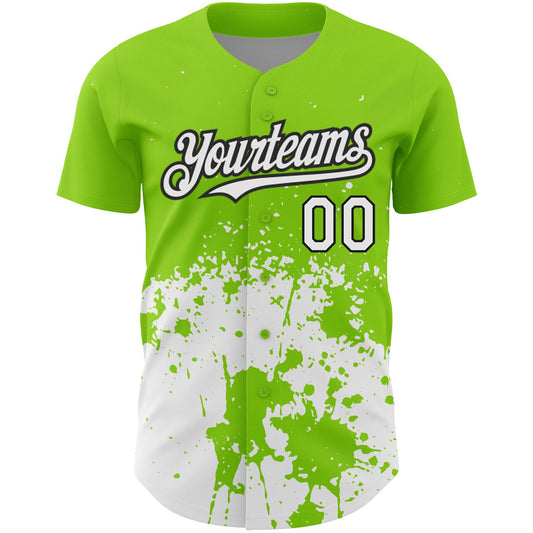 Custom Neon Green White-Black 3D Pattern Design Abstract Splash Grunge Art Authentic Baseball Jersey - Sky-Custom