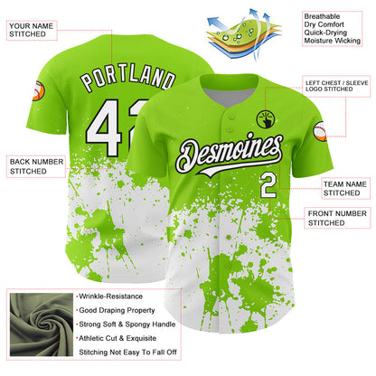 Custom Neon Green White-Black 3D Pattern Design Abstract Splash Grunge Art Authentic Baseball Jersey - Sky-Custom