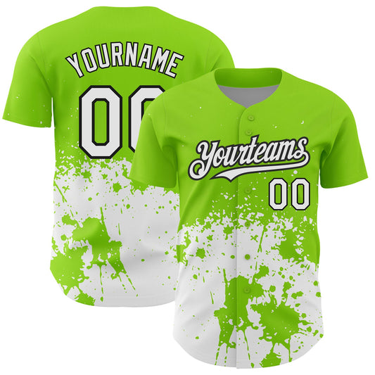 Custom Neon Green White-Black 3D Pattern Design Abstract Splash Grunge Art Authentic Baseball Jersey - Sky-Custom