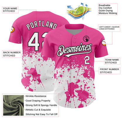 Custom Pink White-Black 3D Pattern Design Abstract Splash Grunge Art Authentic Baseball Jersey - Sky-Custom