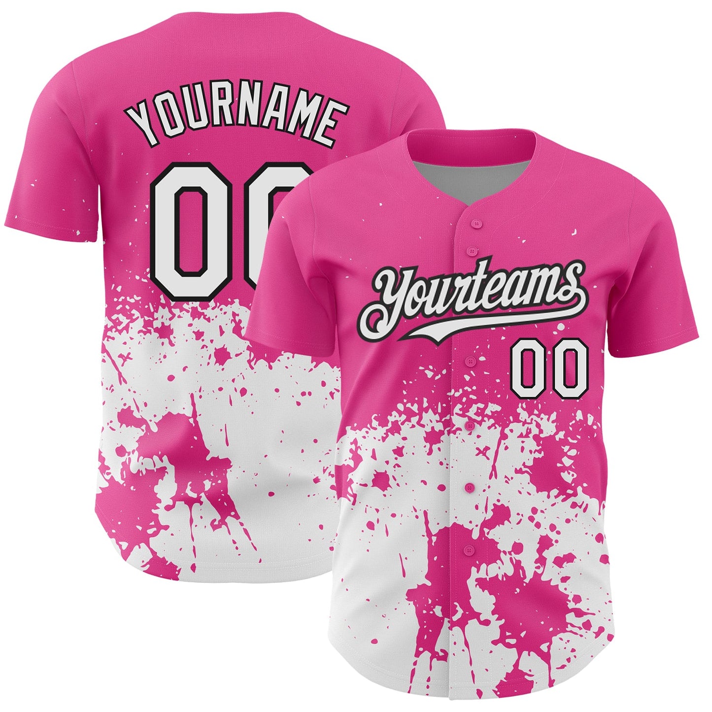 Custom Pink White-Black 3D Pattern Design Abstract Splash Grunge Art Authentic Baseball Jersey - Sky-Custom