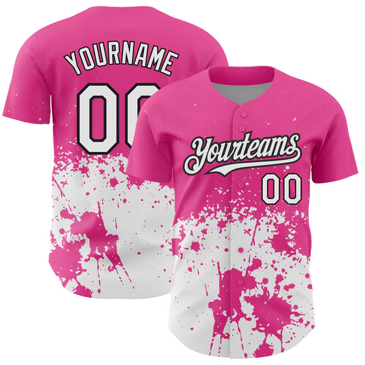 Custom Pink White-Black 3D Pattern Design Abstract Splash Grunge Art Authentic Baseball Jersey - Sky-Custom