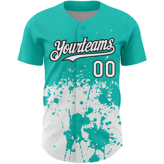Custom Aqua White-Black 3D Pattern Design Abstract Splash Grunge Art Authentic Baseball Jersey - Sky-Custom