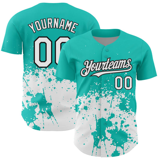Custom Aqua White-Black 3D Pattern Design Abstract Splash Grunge Art Authentic Baseball Jersey - Sky-Custom