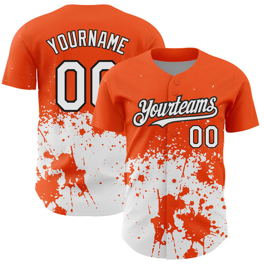 Custom Orange White-Black 3D Pattern Design Abstract Splash Grunge Art Authentic Baseball Jersey - Sky-Custom