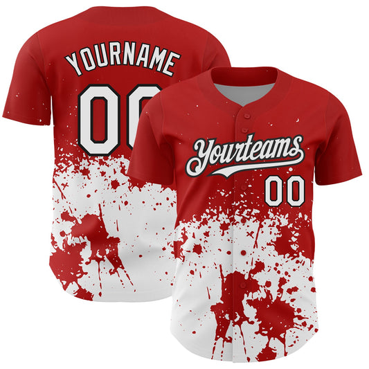 Custom Red White-Black 3D Pattern Design Abstract Splash Grunge Art Authentic Baseball Jersey - Sky-Custom