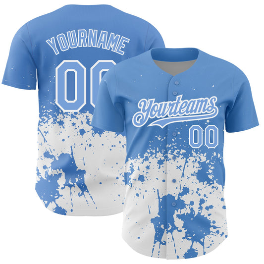 Custom Light Blue White 3D Pattern Design Abstract Splash Grunge Art Authentic Baseball Jersey - Sky-Custom