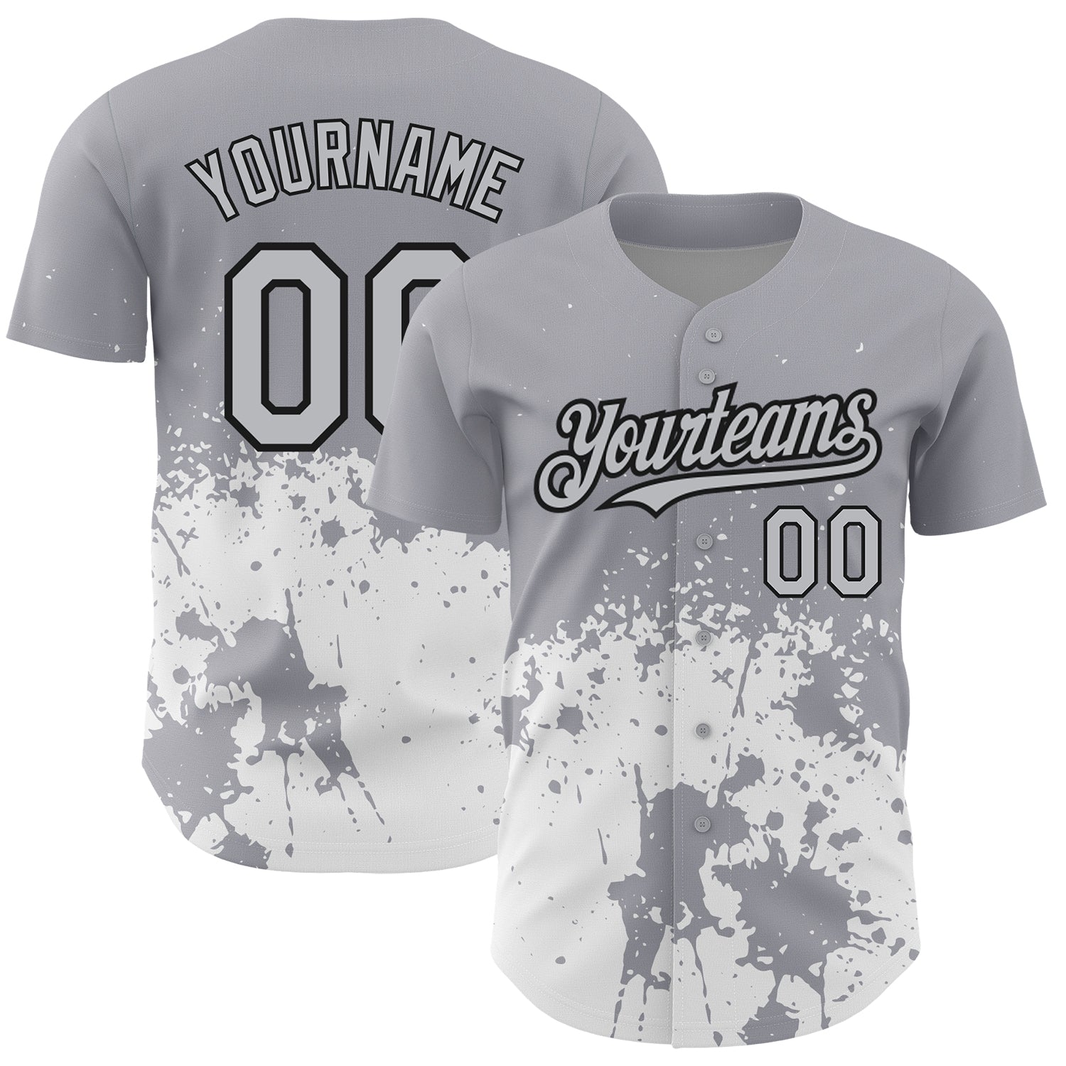 Custom Gray Black-White 3D Pattern Design Abstract Splash Grunge Art Authentic Baseball Jersey - Sky-Custom