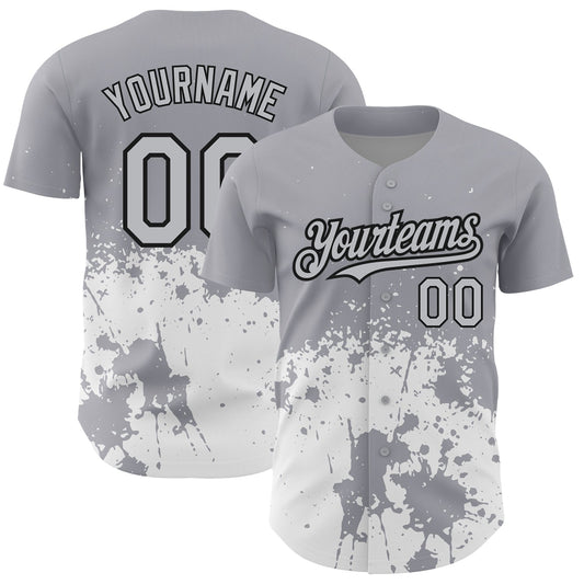 Custom Gray Black-White 3D Pattern Design Abstract Splash Grunge Art Authentic Baseball Jersey - Sky-Custom