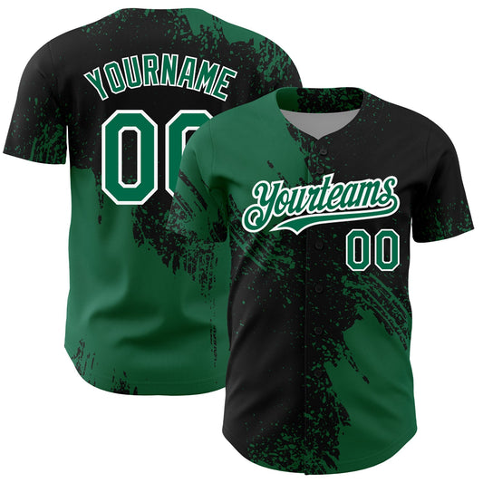 Custom Black Kelly Green-White 3D Pattern Design Abstract Brush Stroke Authentic Baseball Jersey - Sky-Custom