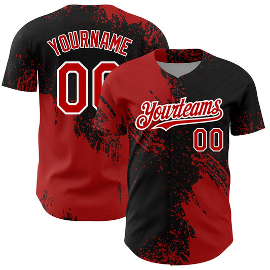 Custom Black Red-White 3D Pattern Design Abstract Brush Stroke Authentic Baseball Jersey - Sky-Custom