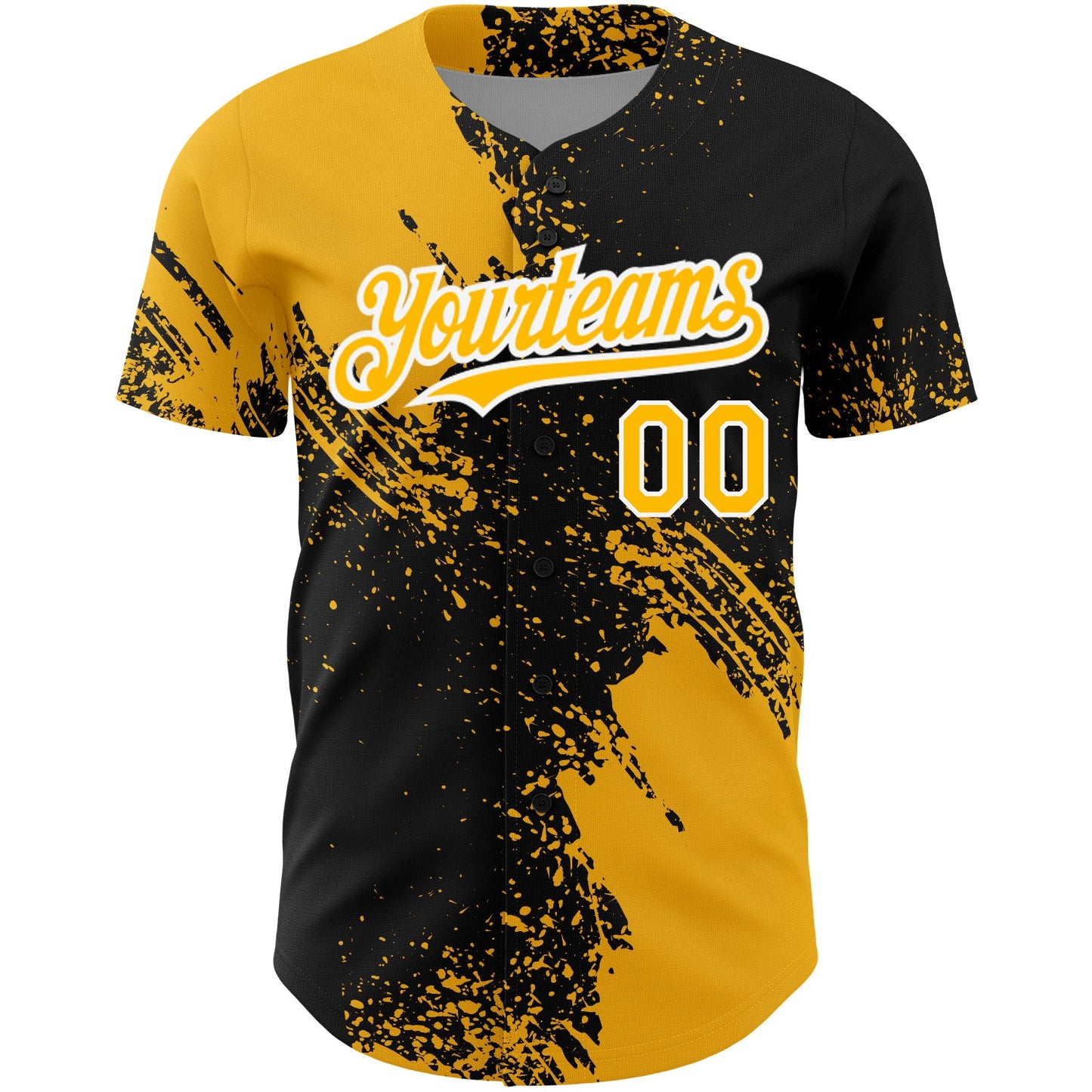 Custom Black Gold-White 3D Pattern Design Abstract Brush Stroke Authentic Baseball Jersey - Sky-Custom