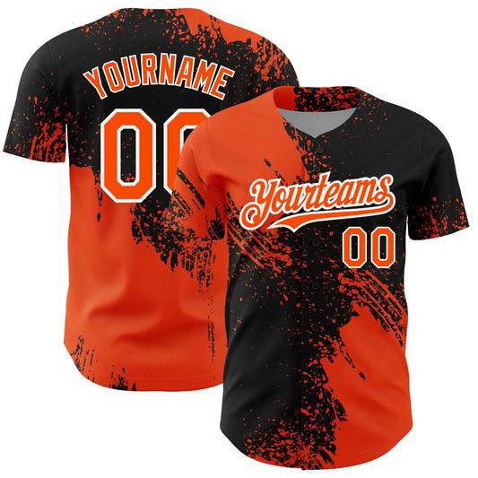 Custom Black Orange-White 3D Pattern Design Abstract Brush Stroke Authentic Baseball Jersey - Sky-Custom