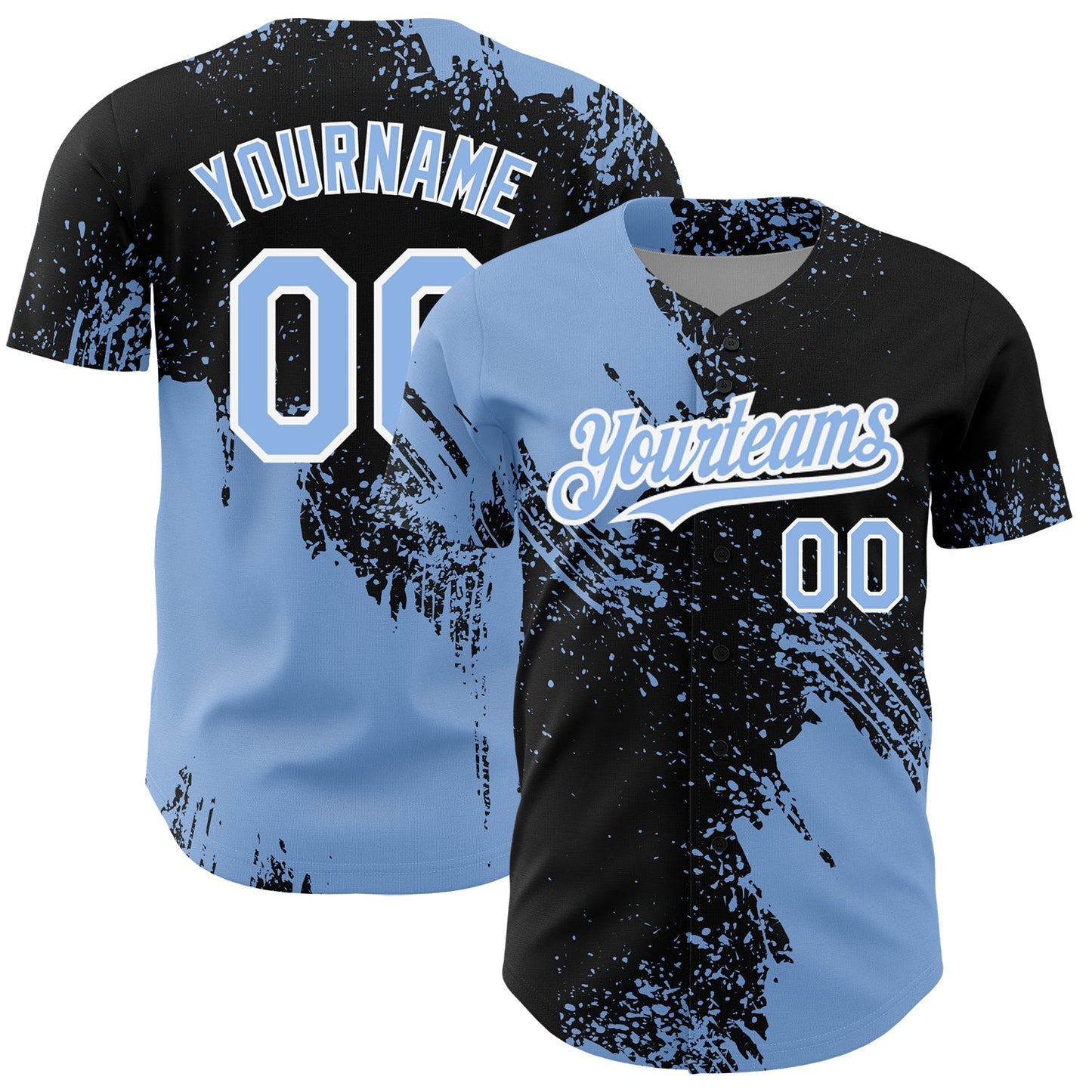 Custom Black Light Blue-White 3D Pattern Design Abstract Brush Stroke Authentic Baseball Jersey - Sky-Custom