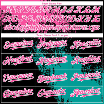 Custom Black Pink-Teal 3D Pattern Design Abstract Brush Stroke Authentic Baseball Jersey - Sky-Custom