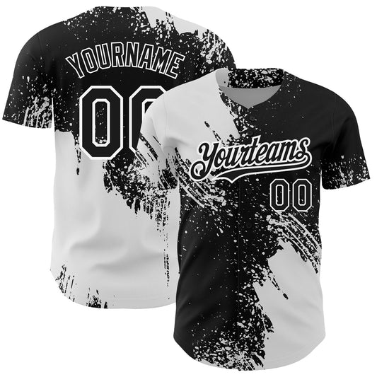 Custom Black White 3D Pattern Design Abstract Brush Stroke Authentic Baseball Jersey - Sky-Custom