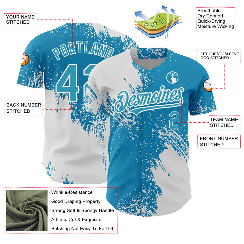 Custom Panther Blue White 3D Pattern Design Abstract Brush Stroke Authentic Baseball Jersey - Sky-Custom