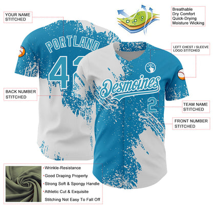 Custom Panther Blue White 3D Pattern Design Abstract Brush Stroke Authentic Baseball Jersey - Sky-Custom