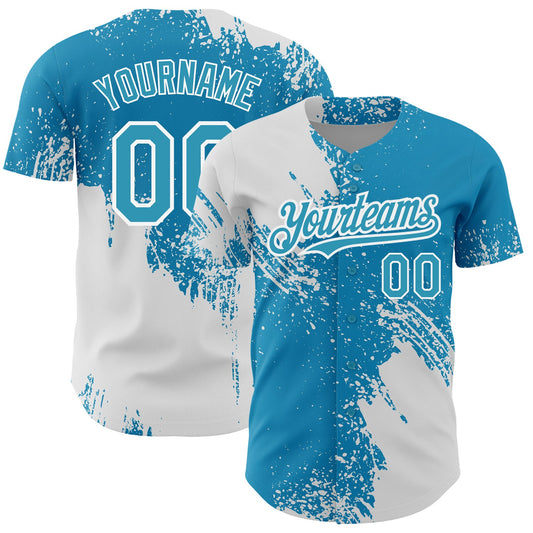Custom Panther Blue White 3D Pattern Design Abstract Brush Stroke Authentic Baseball Jersey - Sky-Custom