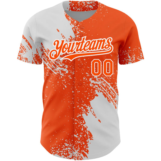 Custom Orange White 3D Pattern Design Abstract Brush Stroke Authentic Baseball Jersey - Sky-Custom