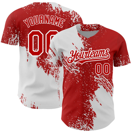 Custom Red White 3D Pattern Design Abstract Brush Stroke Authentic Baseball Jersey - Sky-Custom