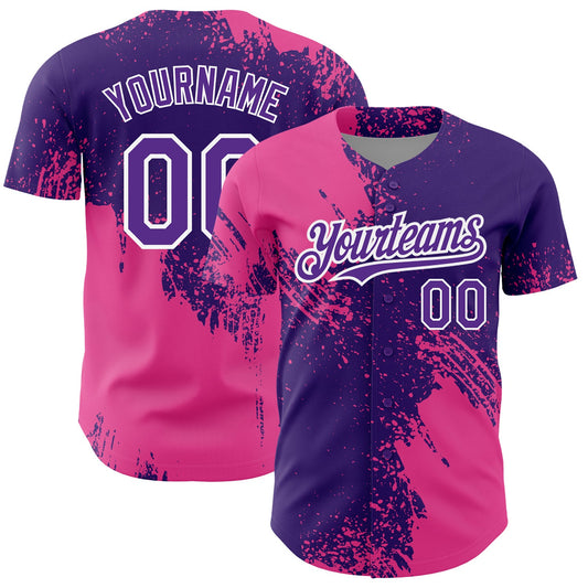 Custom Purple Pink-White 3D Pattern Design Abstract Brush Stroke Authentic Baseball Jersey - Sky-Custom