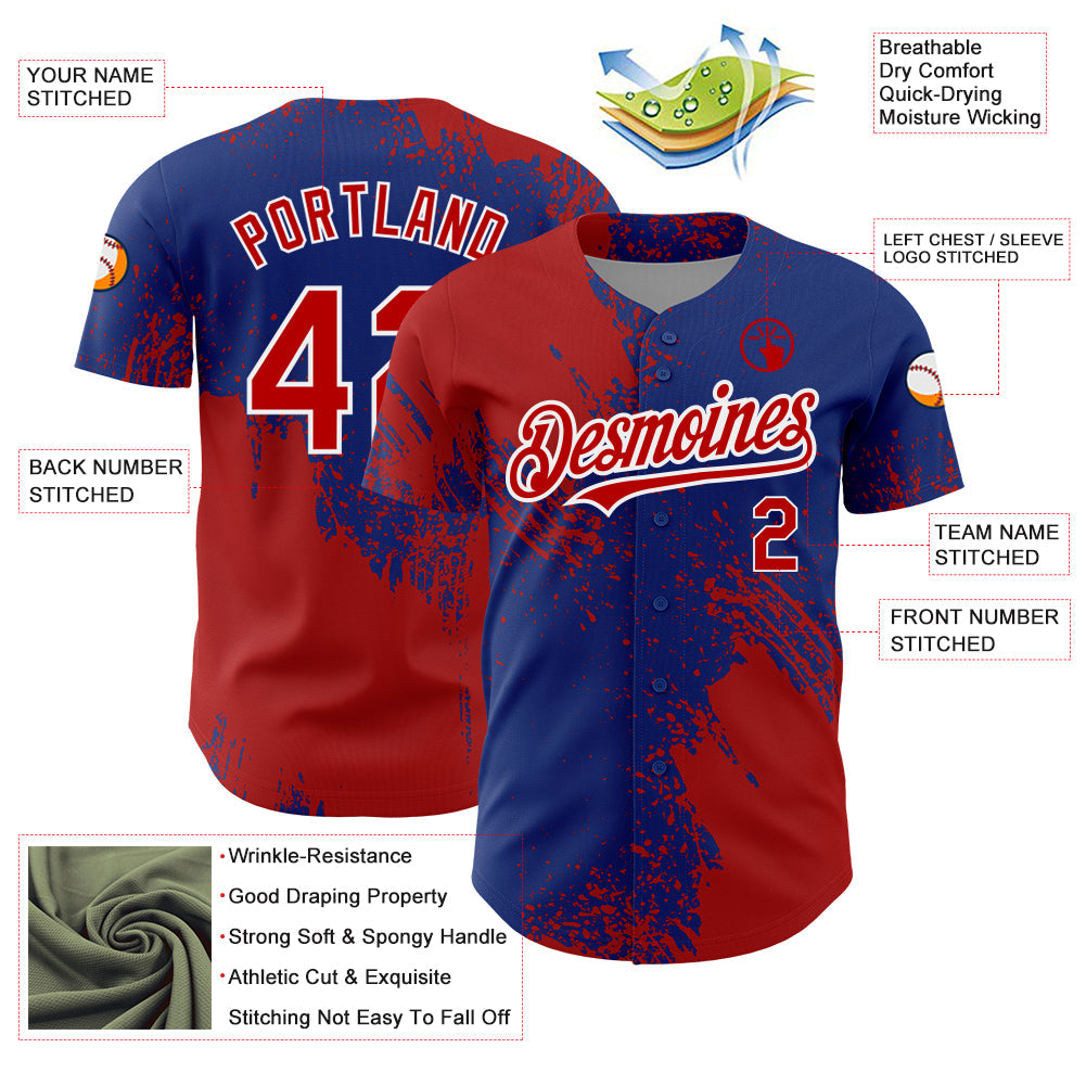 Custom Royal Red-White 3D Pattern Design Abstract Brush Stroke Authentic Baseball Jersey - Sky-Custom