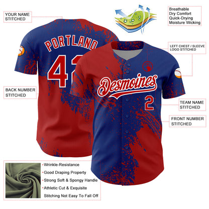 Custom Royal Red-White 3D Pattern Design Abstract Brush Stroke Authentic Baseball Jersey - Sky-Custom